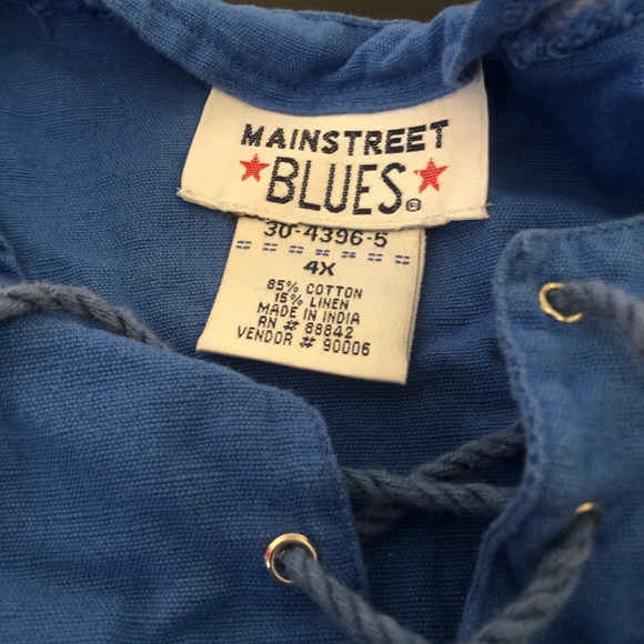 Blue Lace Up 3/4 Rolled Sleeve Top - Picture 8 of 13